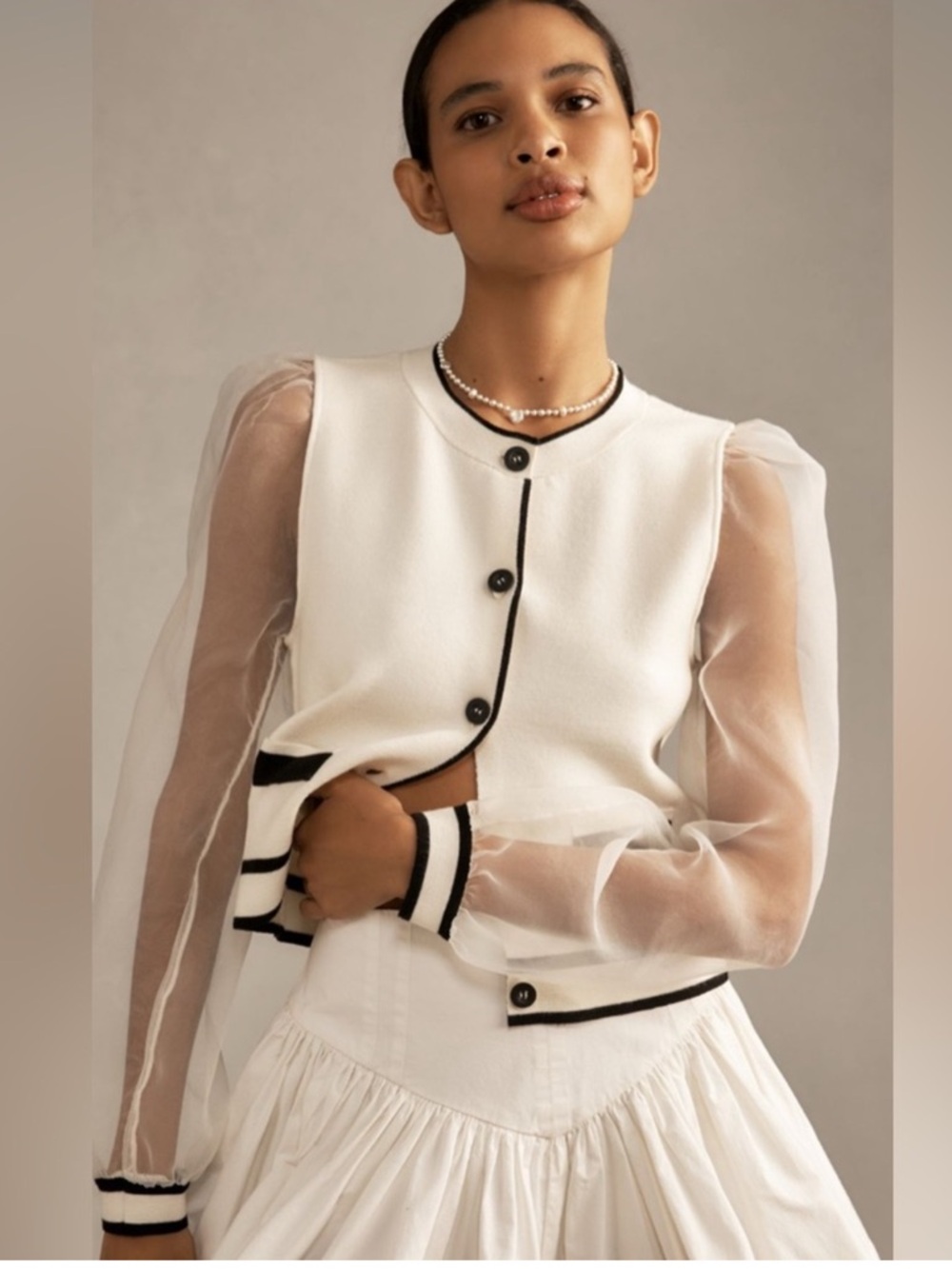 NWOT MAEVE Anthropologie Organza-Sleeve Cardigan Sweater Sz XS